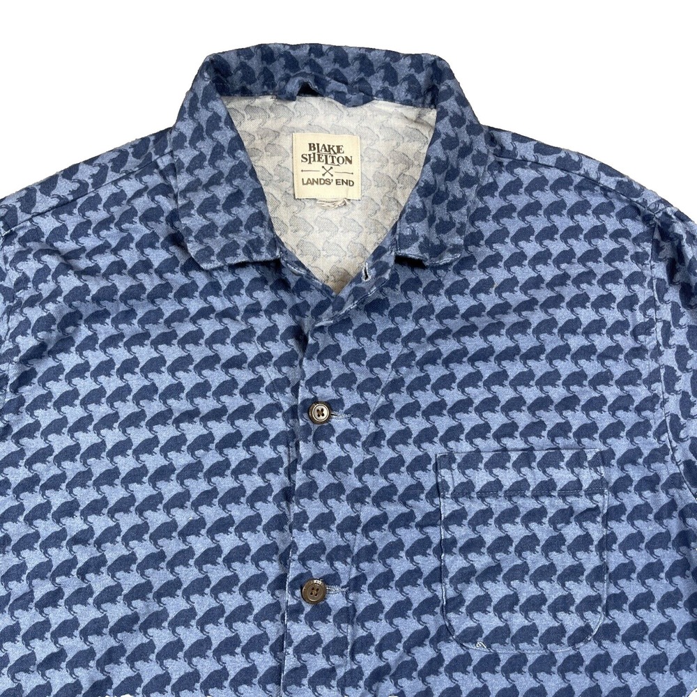 Lands End Blake Shelton Flannel Shirt Mens XL Blue Buffalo AOP Cabincore Gorp